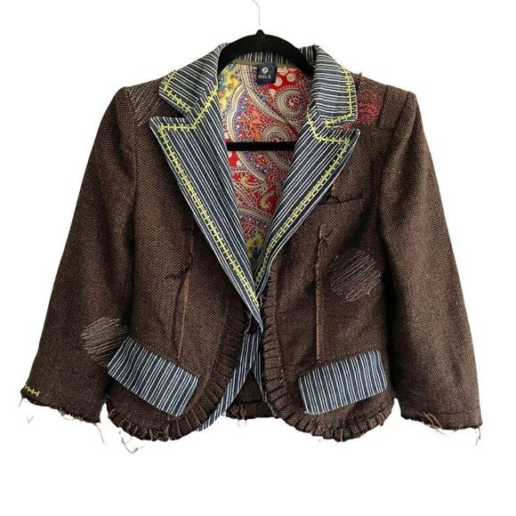 Vintage That’s It Boho Button Front Blazer Patches Brown S - Picture 2 of 7